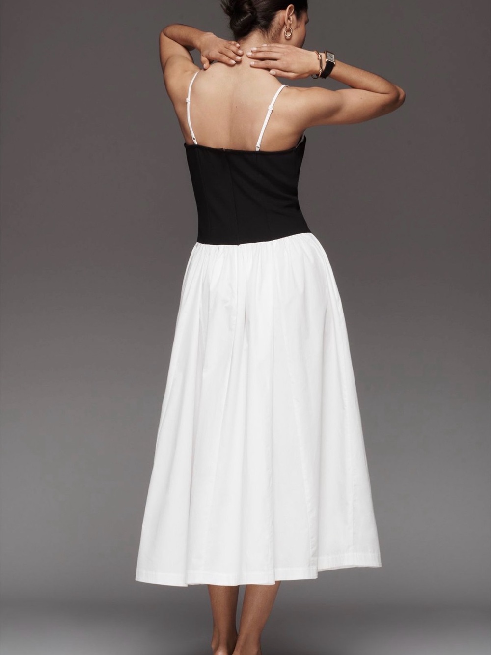 Anthropologie Classic Black & White Spaghetti-Strap Midi Dress - Picture 3 of 4